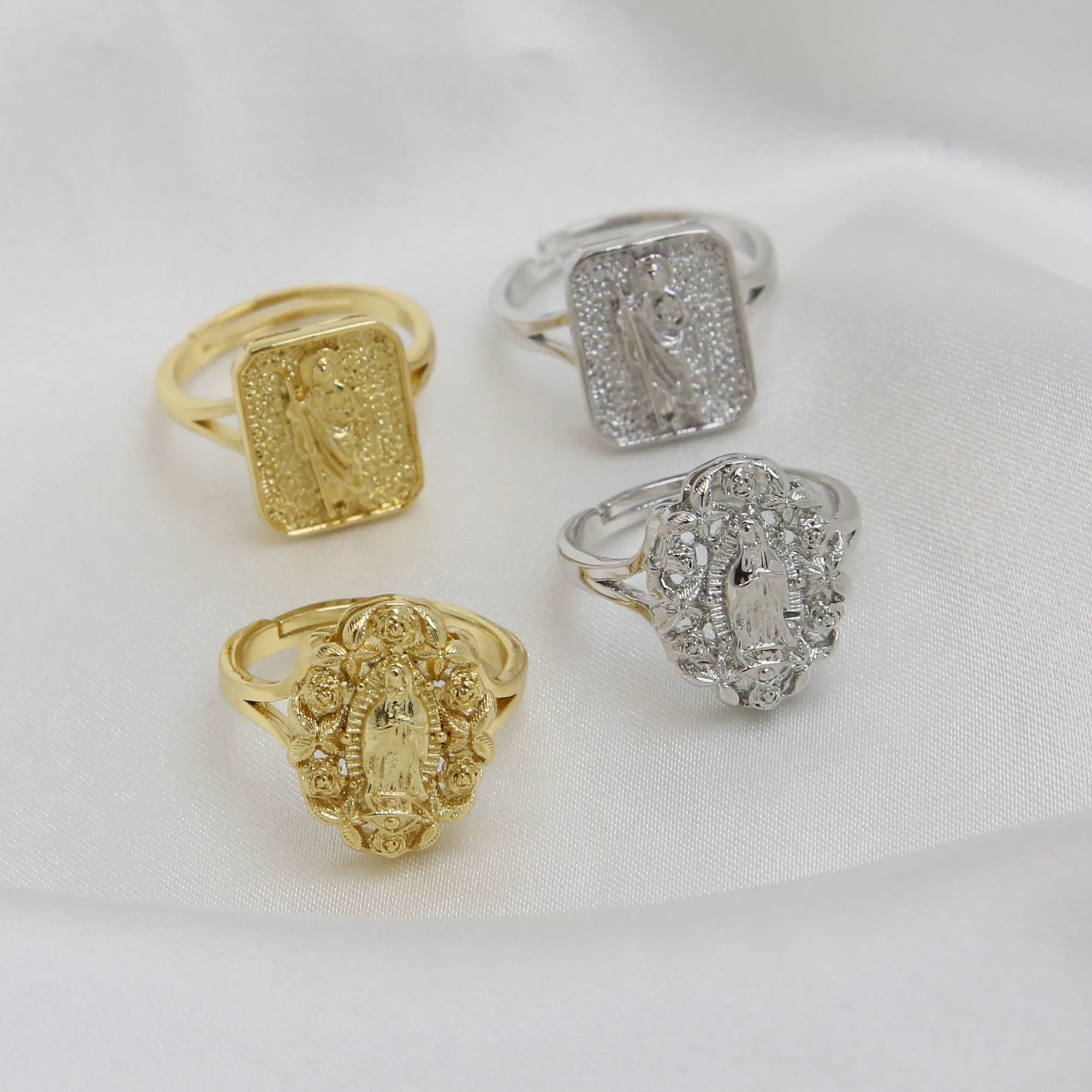 Wholesale Gold Plated Virgin Mary Adjustable Religion Open Cuff Ring Catholic Jewelry
