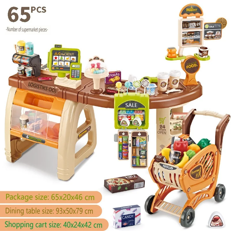 Hot Sale Kids Plastic Pretend Play Toys Set Supermarket Electric Cash Register Toy Shopping Cart for Children