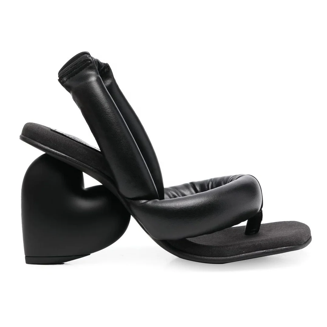 Anmairon New Season Comings Square Toe Round Big Straps Flip Flop Heart Shape Heel Women Slide Sandals