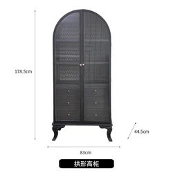 Classic Retro Arched Home Furniture Black Wood Glass Arch Cabinet