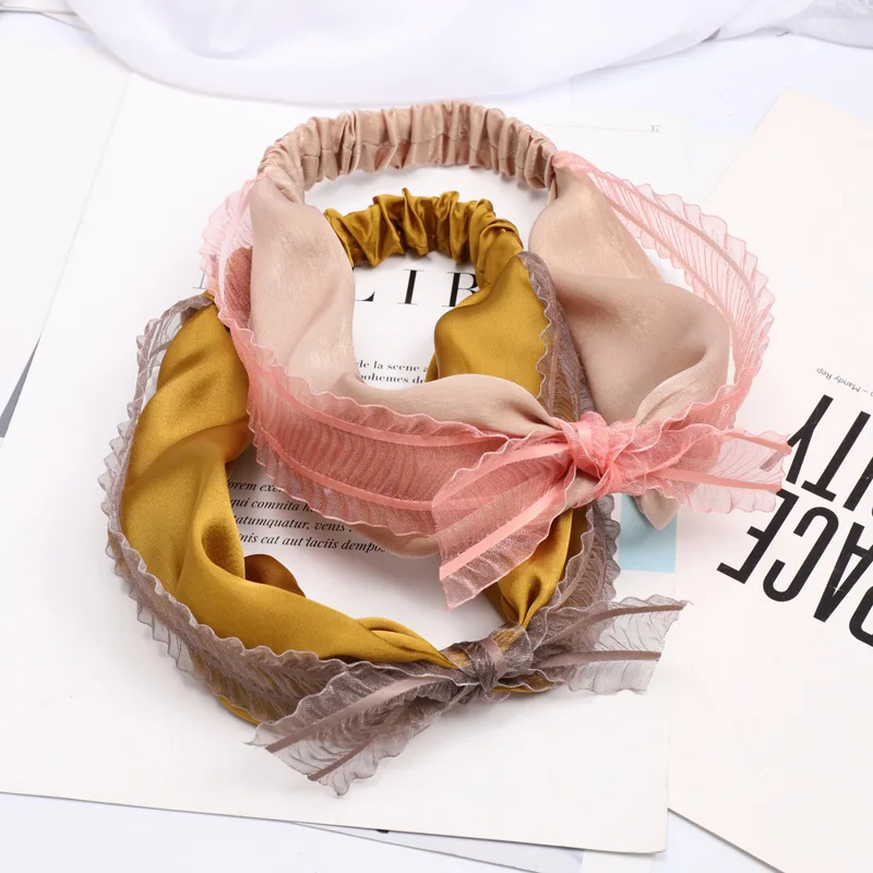 Lace butterfly hair knot with pleated wash rabbit ear hair dress headdress women make up face wash Headband