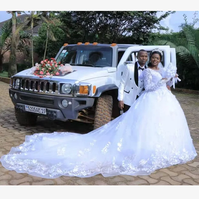 Белое бальное платье с длинным рукавом свадебное 2022 кружевные аппликации на шнуровке 1 м размер плюс