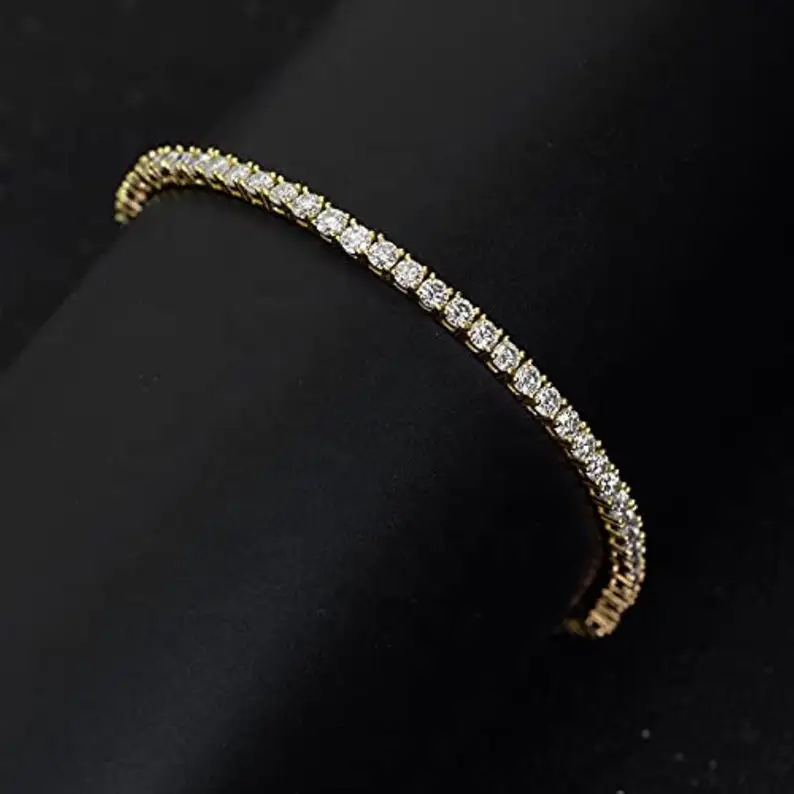 Custom 10k Gold Moissanite Diamond Tennis Bracelet Yellow Gold 3mm Stainless Steel Bangle