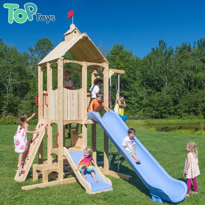 TOP Selling Kids Outdoor Play House Playroom Playground Equipment Wooden Swing And Slides For Children Sliding Toys