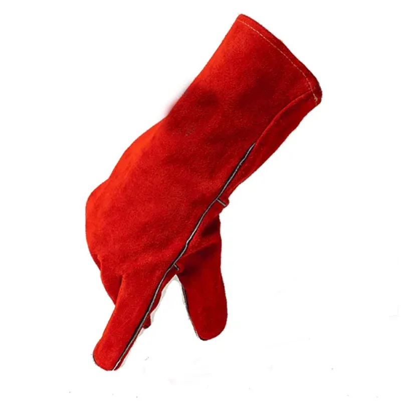 Red En407 hot selling 14inch fireproof  pit extreme heat waterproof resistant oil hand safety bbq leather gloves