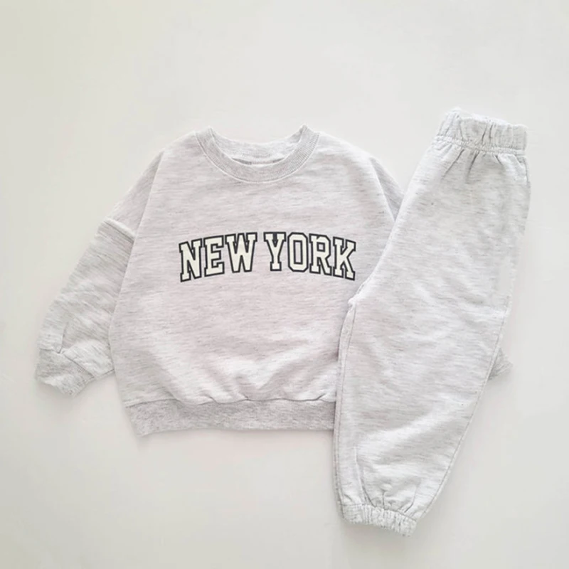 Autumn Baby Clothing Letter New York Printed Newborn Boys Girls Long Sleeve Pants Two Piece Sports Set