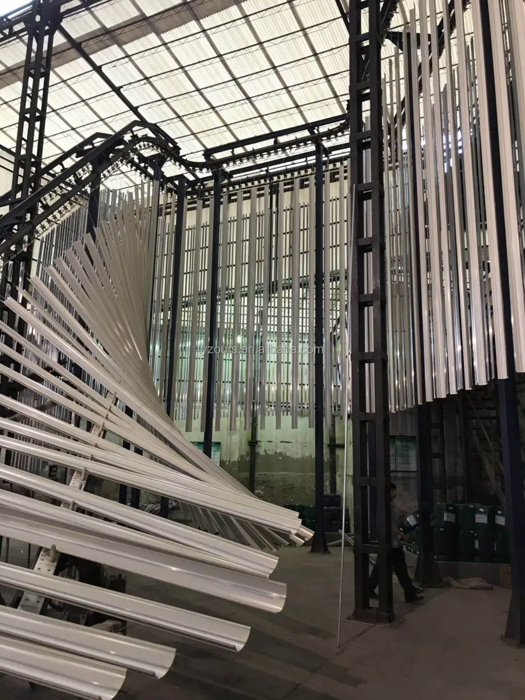 Vertical aluminum steel profiles powder coating line with O-shaped sandwich powder booth system