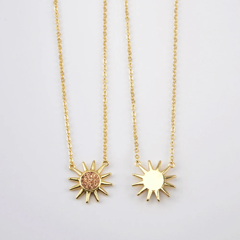 Fashion 18k gold plated women natural agate drusy pendant necklace waterproof sun druzy necklace