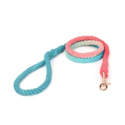 Wholesale Gradient Color Large Pet Leashes Pet Outdoor Walking Training Rope Handmade Braided Cotton Dog Leash