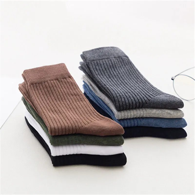 Solid Color Colorful Combed Cotton Striped Soft White Black Crew Dress Socks Men Crew Sport Socks