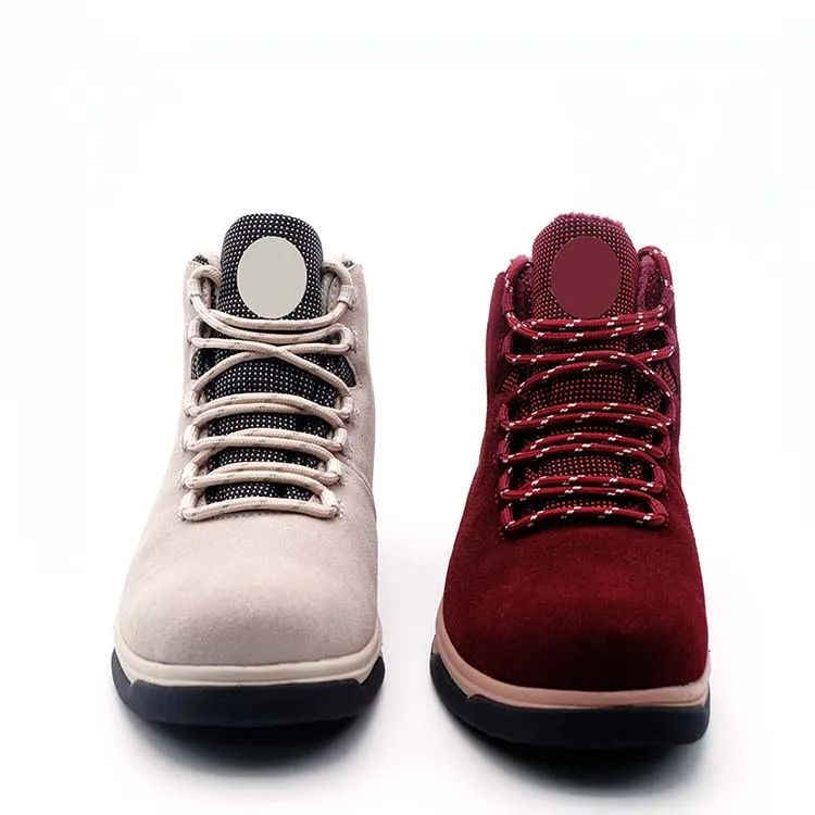 Pink red cow suede leather fabric Sport Shoes Woman Sneaker Vibrant Hiking Boots