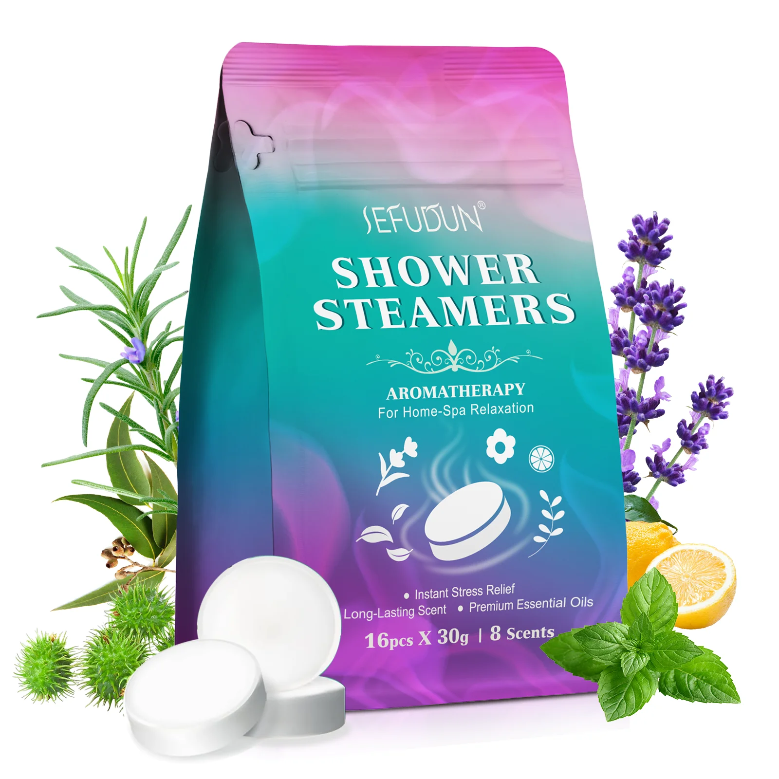 SEFUDUN lavender mint eucalyptus lemon essential oil shower steamers aromatherapy relax,shower steamer tablets
