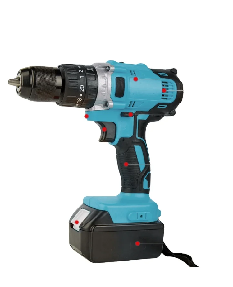 20V Various Speed Electric Cordless Power Drill Set Tool with Two Battery and One Charger