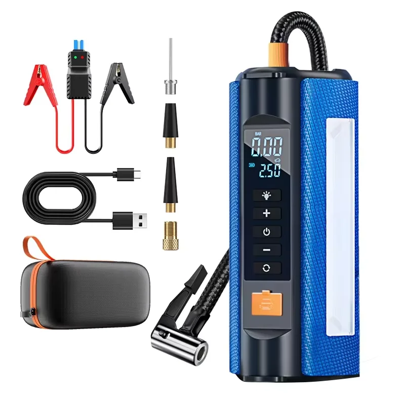 All-in-One 150psi Multifunctional Car Air Pump Emerncy Starter Power Jump Starter with Inflator ABS Material Mobile Power Option