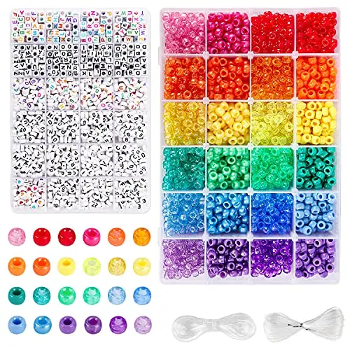 New Arrival 4000 Pcs Diy Jewelry Making Large Hole Pony Beads 6*9mm Flat Round Loose Rainbow Colors Pony Beads for Children