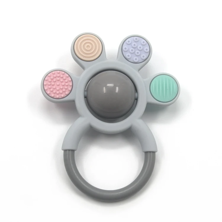 Amazon New Promotion Food Grade Silicone Chewable Safety Gossip Shape of Silicone Rattle and Sensory Teether Toy For Children