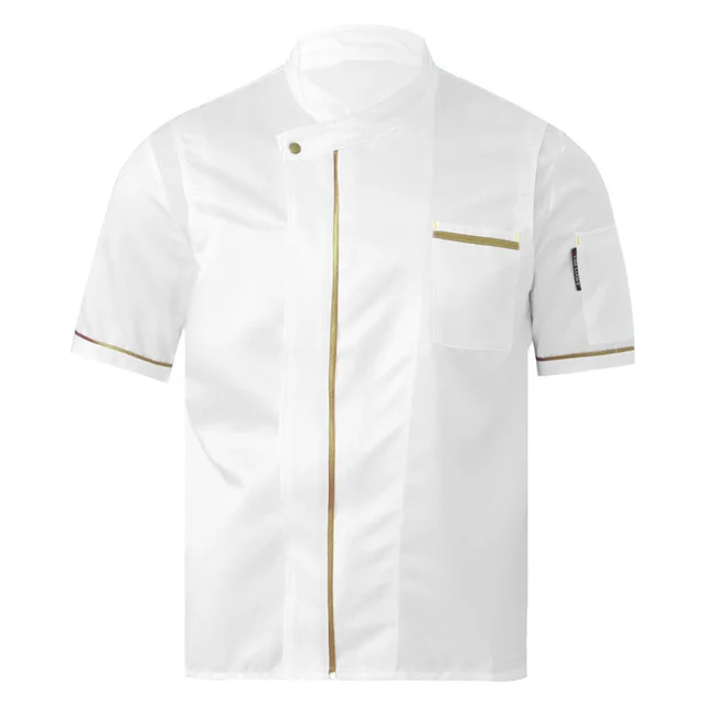 Summer Silky Man Woman  Kitchen Chef Uniform Short Sleeve Work Shirt