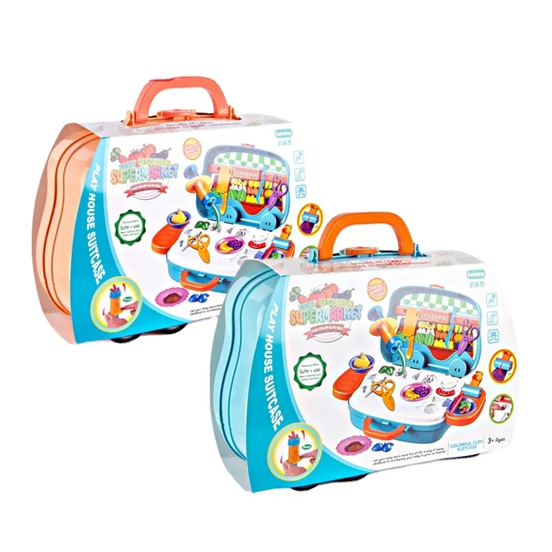 Fruit And Vegetable Colored Mud Suitcase Clay Air Dry Ceramic Tools Modeling Plasticine Playdough montessori toys