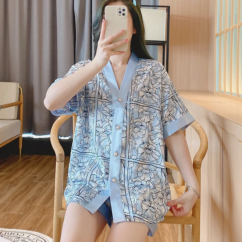 Wholesale ladies pyjama home wear shorts nightwear cartoon floral prints Pyjamas women sleepwear night suit women pajamas