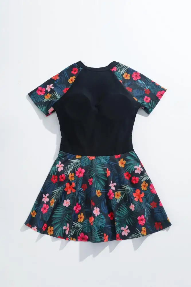 Contrasting Small Floral Pattern One-Piece Swimsuit for Youth and Girls for Children