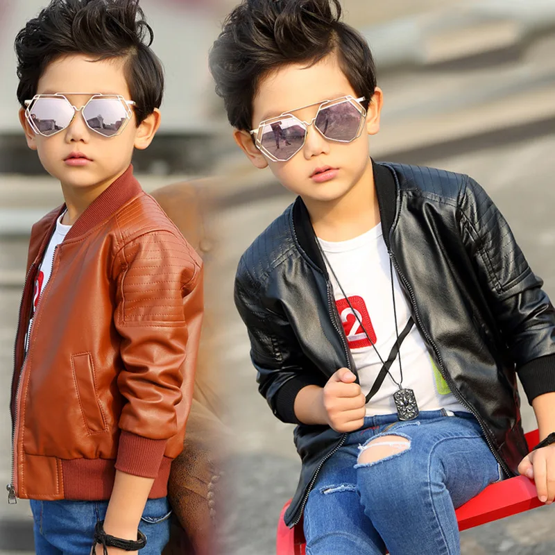 Fashion Children Clothes Boys Coats Baby PU Leather Jacket Solid Colors Toddler Boy Jacket