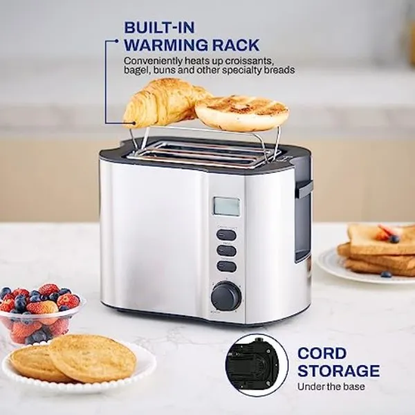 Extra Wide Slot 2-Slice Stainless Steel Toaster with 6 Toast Settings