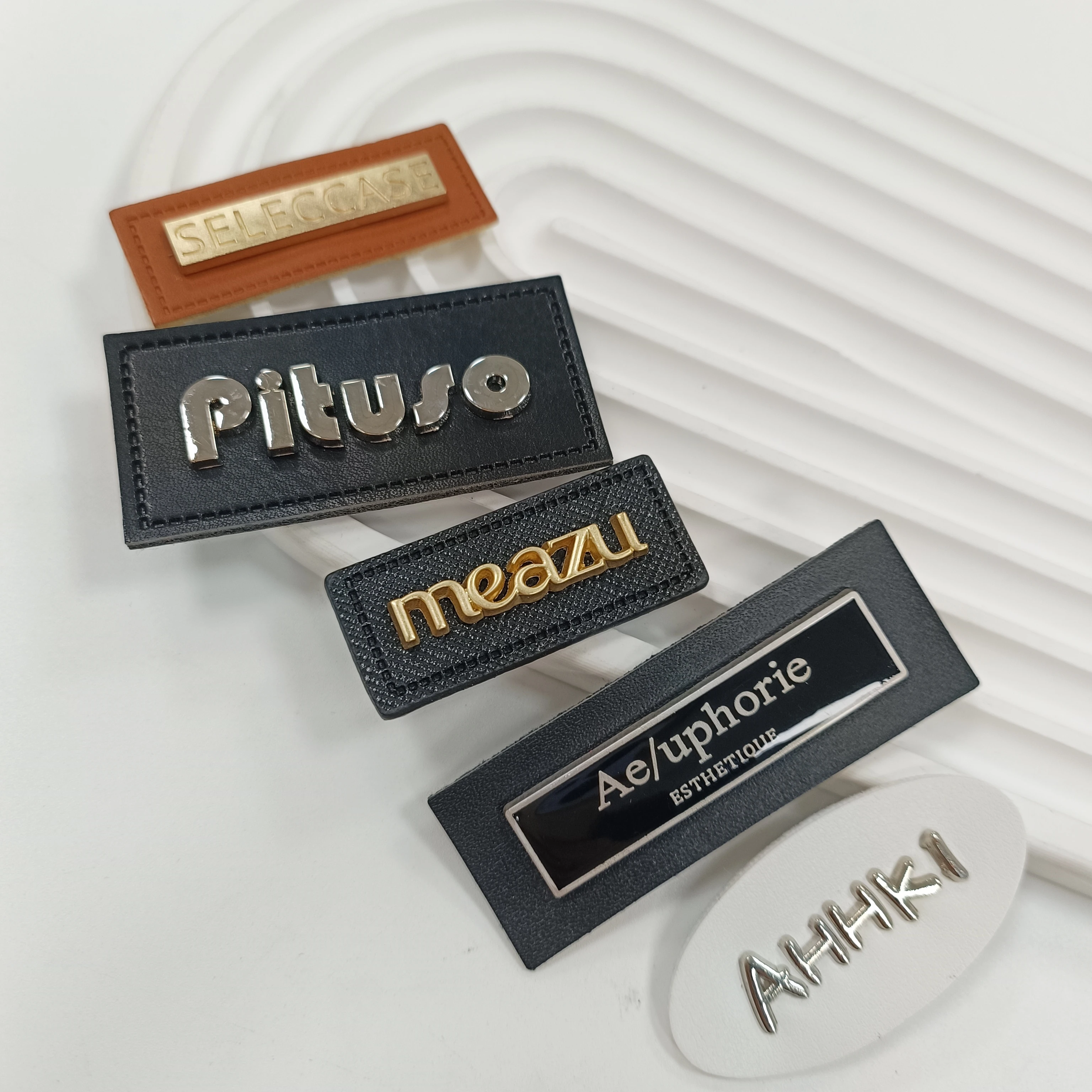 Factory customized clothing metal logo PU metal letter logo logo