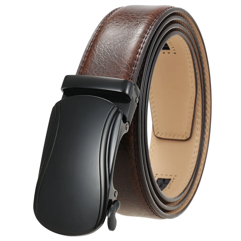 Custom Logo men belt leather luxury comfortable For Men Black Zinc Alloy  Ratchet Buckle Belt