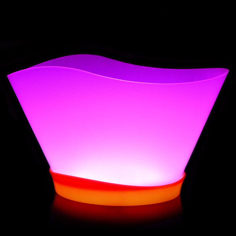 High Quality KTV Bar Champagne Acrylic Plastic Oval Shape Led Luxury Party Minimalist Your Logo PS 15L Ice Bucket