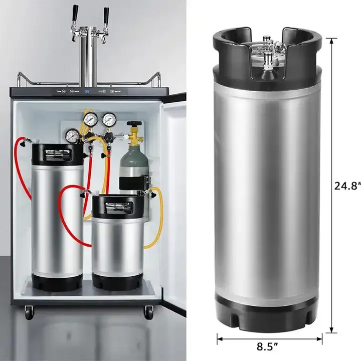 New 5 Gallon Ball Lock Keg, Stainless Steel Corny Keg with Ball Lock Post, Portable Mini Beer Keg with Dual Rubber Handle