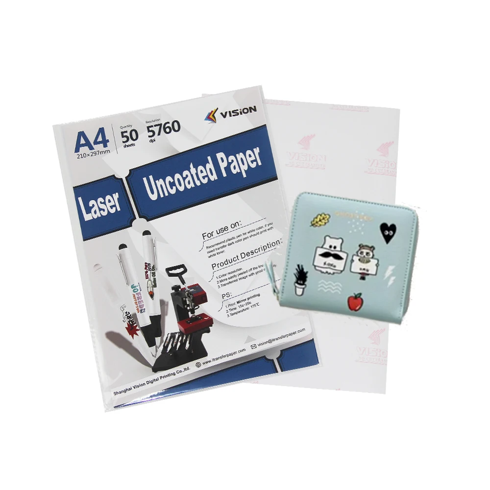 A4 Size  laser heat transfer paper for uncoated pens mugs leather wallet