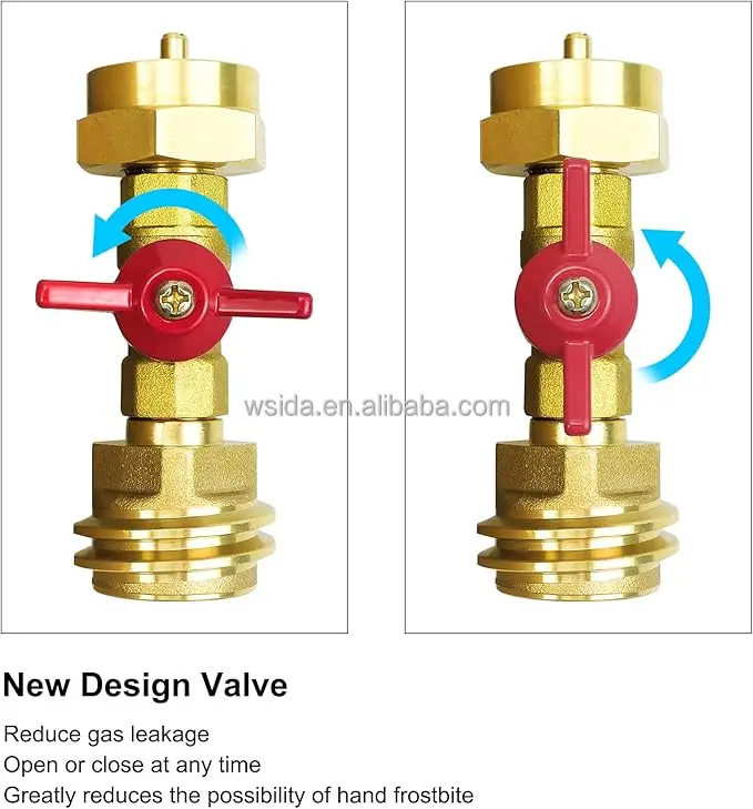 1 lb Propane Tank Adapter with Valve, 20 lb to 1lb Converter, Hook Up Small Propane Tanks When 20lb Ran Out, Solid Brass