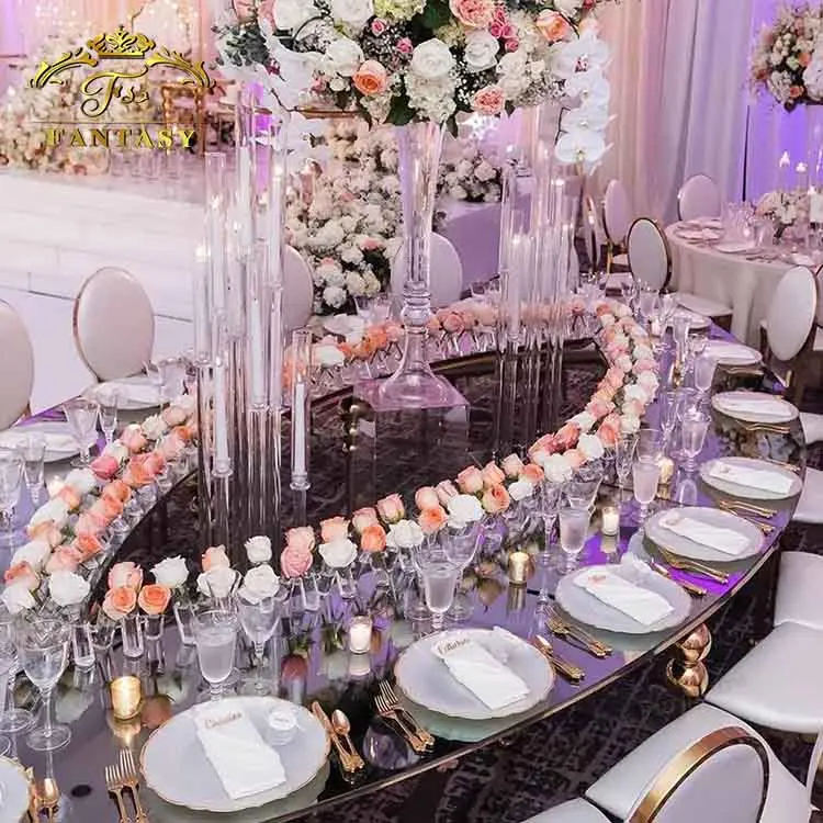 Elegant Style Big round Golden Table modern italian design glass round dining table