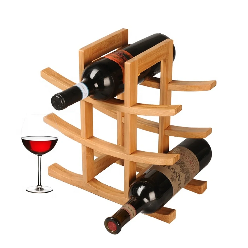 Modern free standing 9 bottle countertop bamboo wooden wine rack luxury