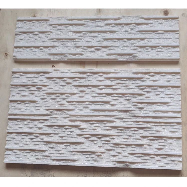 Pure White Quartz  Stone Chiseled Wall Cladding Tile