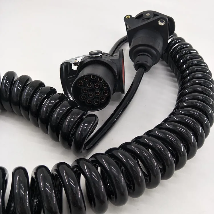 
7 Core ABS Pur Shielded Electric Power Wire Plug Spiral Cord Custom 15 Pin Truck Trailer Cable 