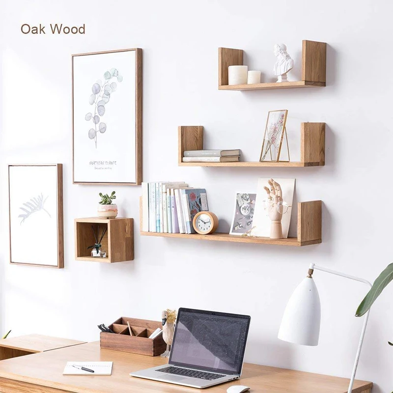 New design wooden floating U shaped wall shelves photo frame display wall mount shelf for living room