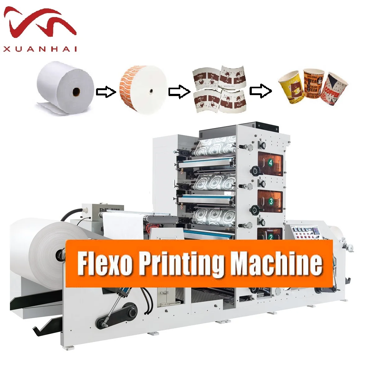 Automatic And New Condition 4-Color Flexo Printing and Die Cutting Machine for Paper Cups Bags Food Boxes