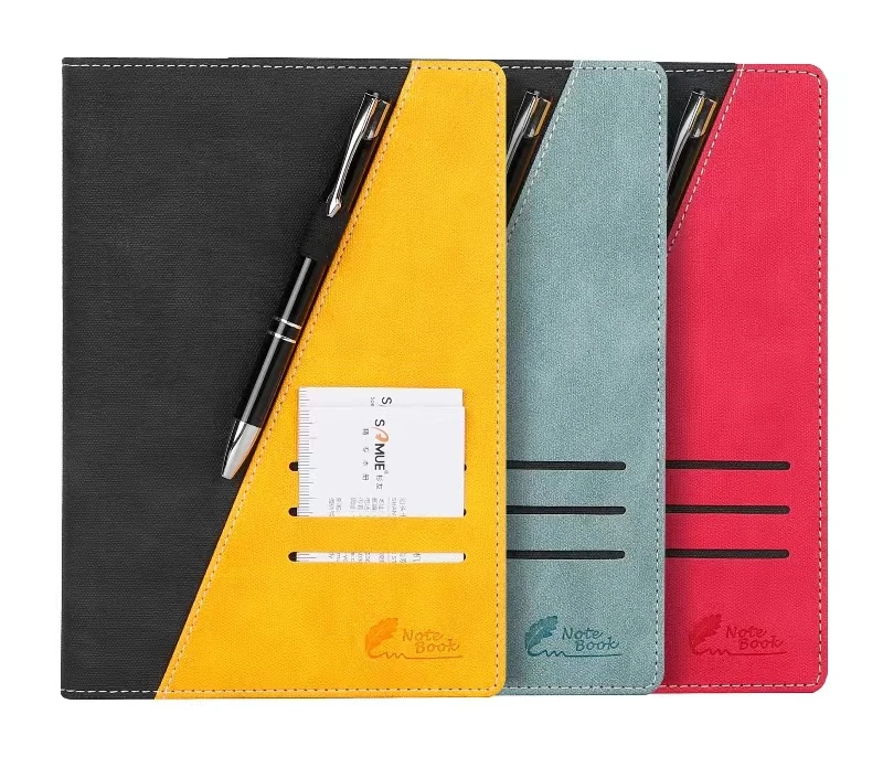 A5 blue stationery set free sample leather notebook 104 sheets with business card pocket