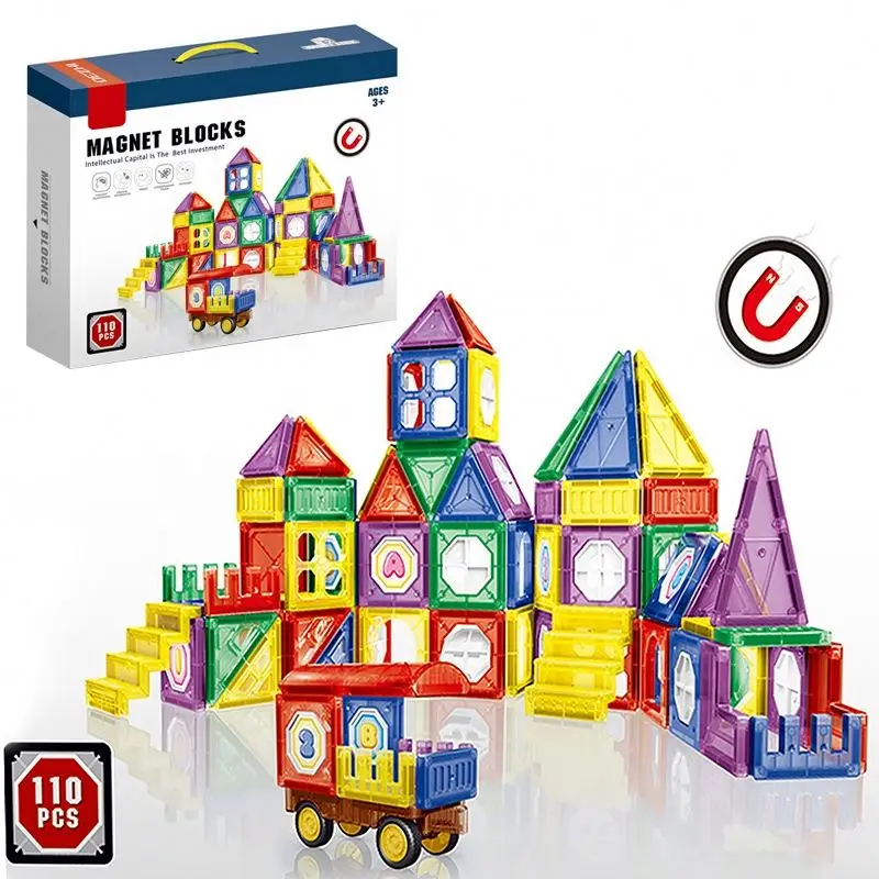 110 PCS Educational STEM toys Colorful 3D DIY Castle Block Set Construction Magnetic Cubes Building Block for Children