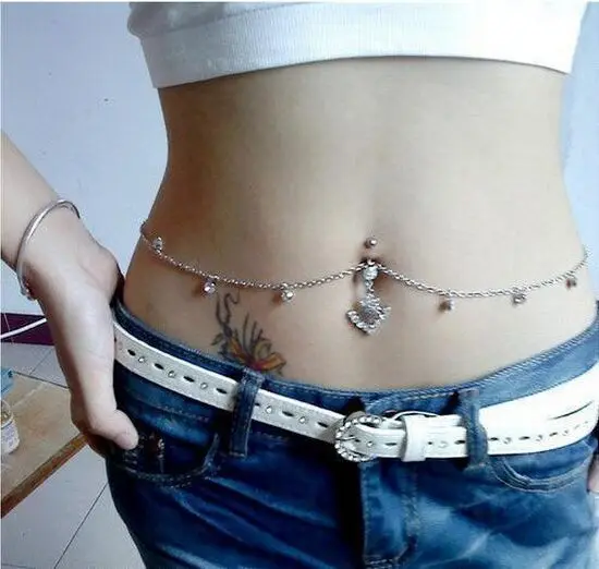 Surgical Stainless Steel Piercing Jewelry Belly Button Rings New Fashion Personality Zircon Navel Ring Waist Chain