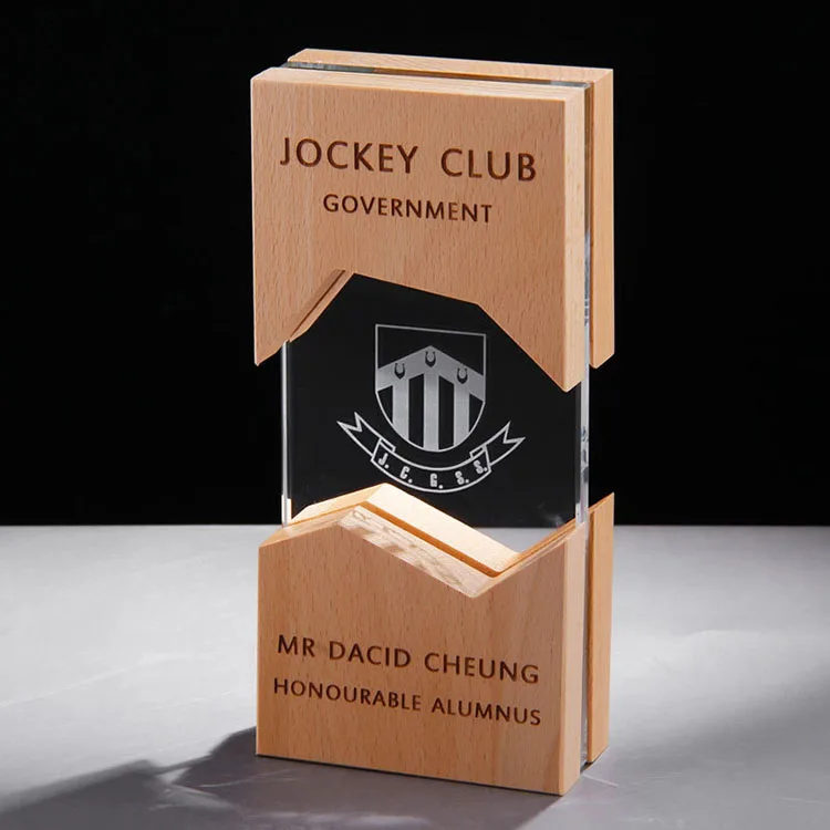 Custom Made  Wood And Transparent Glass Award Trophy
