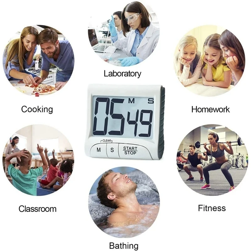 Digital Kitchen Timer&Stopwatch Bold Digits Simple Operation Loud Alarm Magnetic Kickstand For Cooking And Classroom