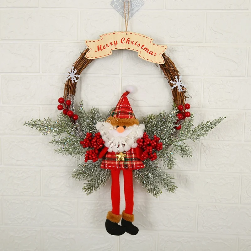 Christmas Wreath Artificial Pinecone Red Berry Garland Hanging Ornaments Front Door Wall Decorations Xmas Tree Wreath