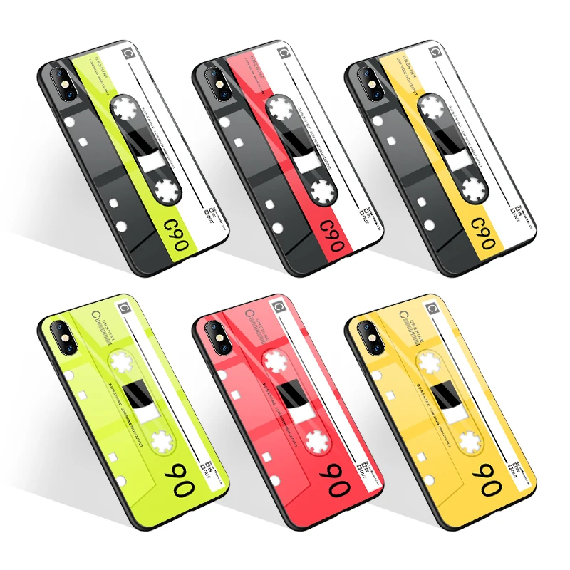 Fashion Magnetic Tape HD Print Glass Phone Cases for iPhone 13 Pro Max Hard Mobile Covers for Samsung S20 S21 Note 20