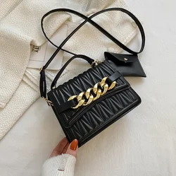 Wholesale Custom Fashion 2 In 1 Chain Female Mini Purse and Tote Bag Black Lady Handbag Women Bag Sets