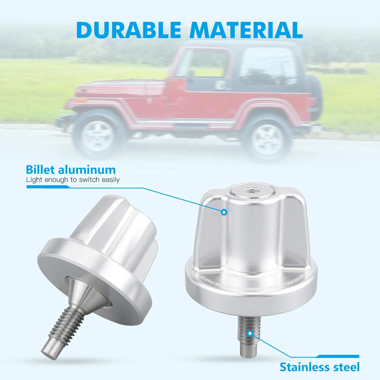 NICECNC Gloss Silver Black Red Interior Windshield Knob For Jeep CJ Wrangler YJ 1976-1990 1991-1995