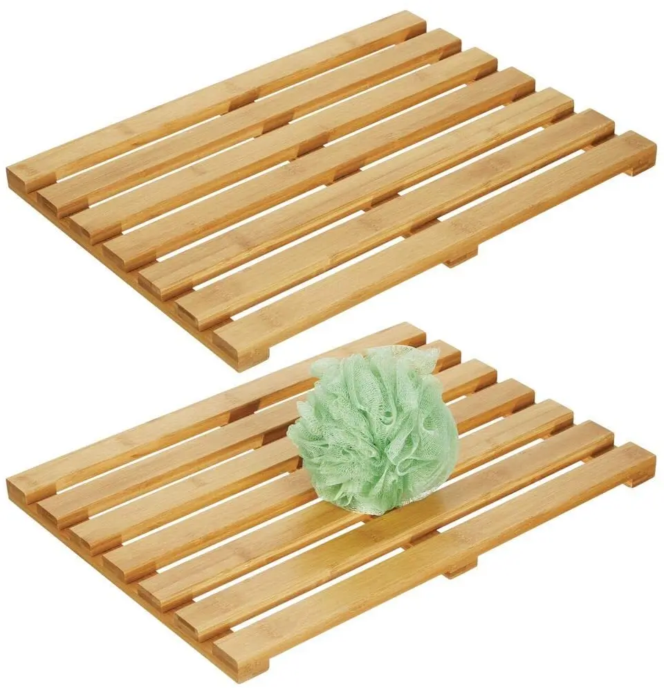 Eco-Friendly 100% Bamboo Non-Slip Rectangular Spa Bath Mat Bathroom Showers Mat