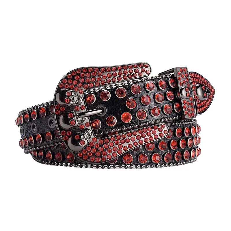 Hip Hop Western Cowgirl Style Fashion Crystal Studded Rhinestone Belt with Skull Zinc Alloy Buckle