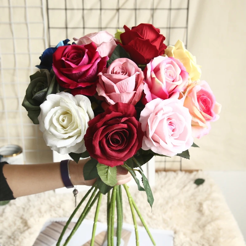 
Custom Chinese 1 head rose cloth artificial flower for bouquet wedding decoration 